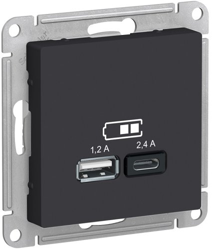 Розетка USB тип A+С без рамки Systeme Electric AtlasDesign 2-м. 2400мА карбон фото Розетка USB тип A+С без рамки Systeme Electric AtlasDesign 2-м. 2400мА карбон картинка